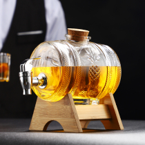 glass wine barrel glass jars with tap with base wood frame cold water jug European style bubble wine bottle jars round tea water jars