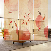 Modern new Chinese hotel porch living room horizontal study partition semi-transparent fashion semi-transparent roller curtain-fish play Lotus Room