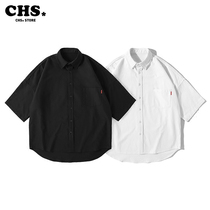 Pure Corp. Vintage Japanese White Cotton Oxford Shirt Loose Solid Color Mens Half sleeve Short Sleeve Shirt