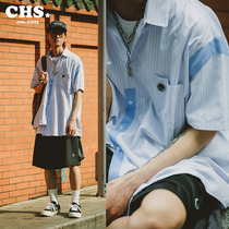 ZAKASNIO summer New loose OS asymmetric color color color fashion brand college style Japanese short sleeve striped shirt