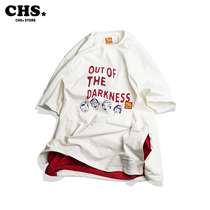 Crissrex Store EAFINETAL fake two-layer American print patchwork insert pocket loose short sleeve t-shirt