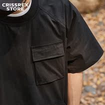 Crisisrex Store SMKLAB Day Faculty Tooling Loose Tide Card Splash Splash Water Pocket Round Collar Short Sleeve T-shirt