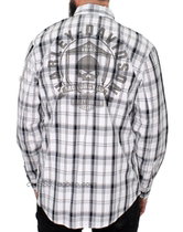 19813 Magic Domain Harley mens Gray Plaid Skull shirt