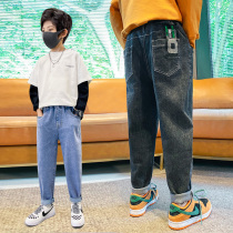 Boys in spring and autumn pants in big boys handsome 2022 new childrens jeans fall black fashion