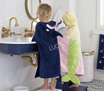 Spot)American pottery barn kids cartoon animal hooded bath towel large embroidered English