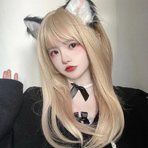 lolita wig female long hair natural full head round face Qi bangs White Golden long hair age age reduction hair set