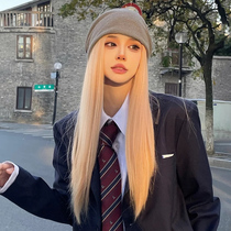 Mid-point wig female hair natural full head sleeve type age reduction rose with dyed white gold straight hair wig set