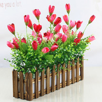 Wooden fence simulation flower set fake flower Tulip silk cloth plastic flower restaurant window sill partition decoration ornaments