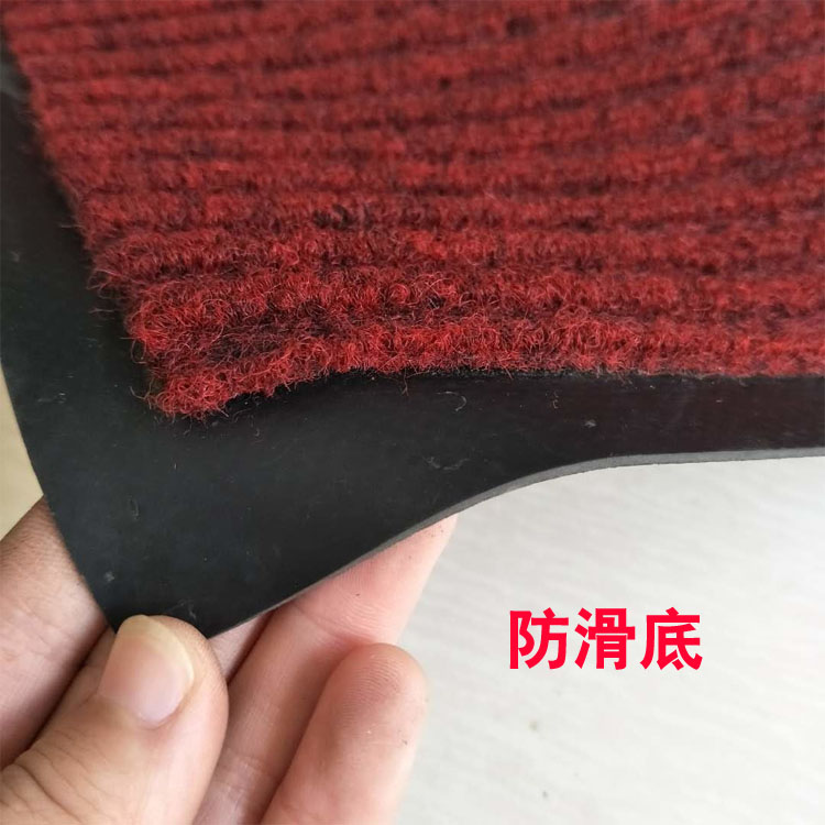 红色绒面地毯灰色防尘门垫橡胶底双条纹踩脚垫酒店进门迎宾地毯