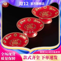 Ceramic Big Red home high foot fruit plate lotus flower rich word supply plate