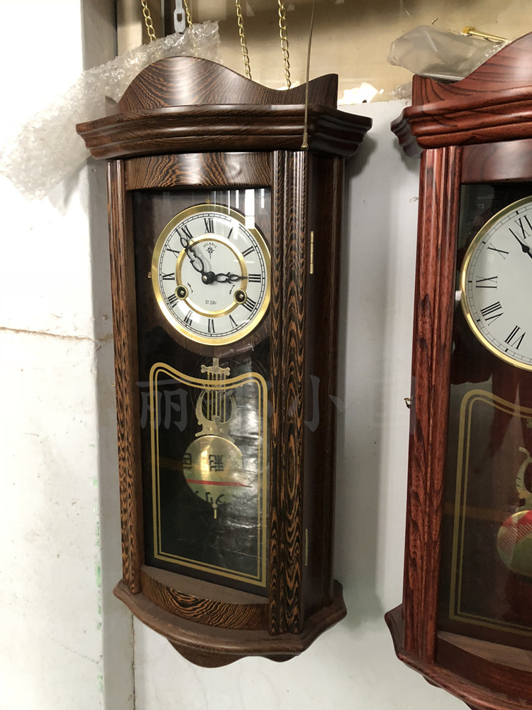 北极星正品实木机械报时挂钟纯铜机芯新中式简约摆钟客厅挂式钟表