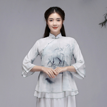 National style Hanfu improved daily womens two-piece set ink painting cheongsam-style jacket fashion short Chinese style