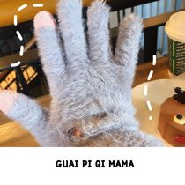 Winter Korean version five pointer woven touch screen womens gloves fluffy cute warm student gloves