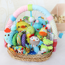 Newborn baby toy gift box puzzle early education grasp and comfort toy baby Full Moon year old hand bell gift basket