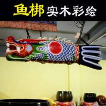 Cinnamomum camphor wood carving bangs colorful Buddhist instruments Temple Buddhist Temple supplies solid wood painted fish fish drums 1 5 meters