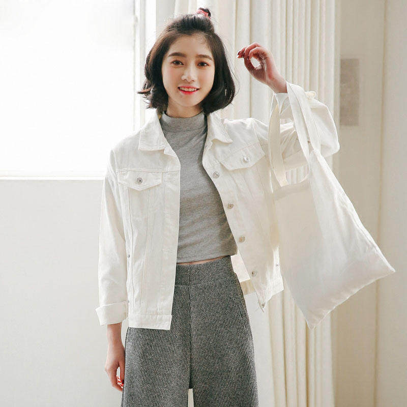 蜜妃儿2017春季新款韩版宽松白色牛仔外套女