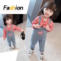 Girls Spring and Autumn 1-6 Baby Girl Denim Strappy Pants Set Foreign Baby New Korean Version Two-Piece Set 2