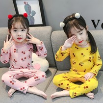 Childrens warm underwear set autumn winter baby plus fleece autumn coat two-piece set girls thick high-waisted pajamas housewear