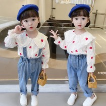 Girl net red childrens strappy pants set 1-3 years old baby girl Korean version two-piece set childrens autumn clothes yangqi 2