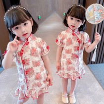 Girls Qipao Summer Chinoiserie Children 2021 New Tang Dress Skirt Baby Girl Grab One-Year Dress Fairy Skirt