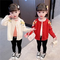 Female treasure 2021 new knitted cardigan girl net red Korean version sweater jacket foreign gas baby childrens autumn top