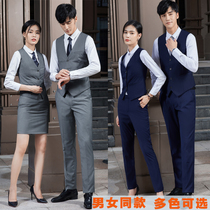 New overalls men and women with the same royal blue vest bank uniforms professional tooling uniforms vest suits coats horse clips