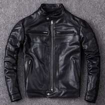 Autumn new washed vegetable tanned sheepskin leather leather clothing for young men slim motorcycle clothes stand-up collar leather jacket jacket