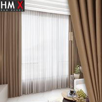 Full blackout curtains Popular solid color stitching contrast Nordic simple modern living room Bedroom Bay window hook punch type