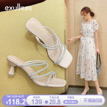 Yisi q2021 summer new Roman style thin heel slippers female wild rhinestone fairy style fashion high heels