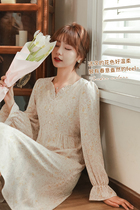 Suimen 2021 spring new mid-length long-sleeved retro French dress waist v-neck gentle floral skirt