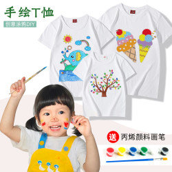 Hand-painted T-shirt graffiti custom parent-child pure cotton children's blank advertising cultural shirt printed logo round neck short-sleeved DIY