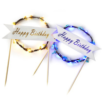 Beautiful Vine LED lamp cake decoration card Garland bronzing banner birthday good supplies flag plug-in