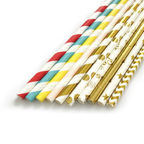 Party party colored paper straw birthday cake decoration bronzing stripe polo point paper straw stick 25 pack
