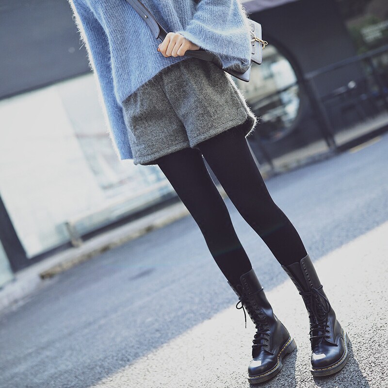 陈爷秋冬款外穿季韩版阔腿黑灰色居家打底休闲宽松子毛呢短裤女_不