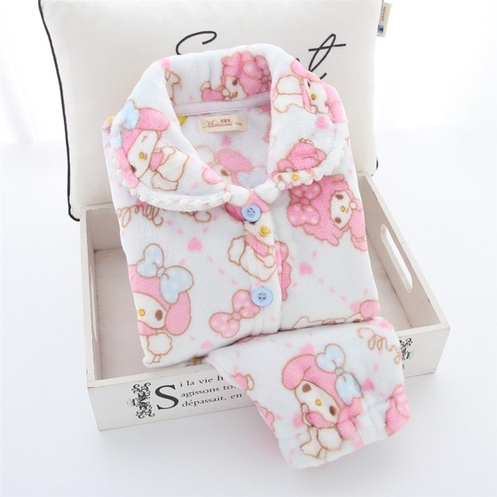 Japanese strawberry little rabbit autumn and winter children's coral velvet pajamas girl flang thickened parent -child princess home service Japanese strawberry little rabbit autumn and winter children's coral velvet pajamas girl flang thickened parent -child princess home service