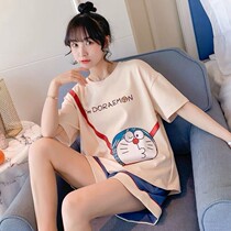Spit womens ground all-cotton women 100 pure cotton summer ins fashion foreign air summer short sleeve shorts Two sets of Korean version