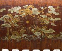 Chinese style solid wood lacquer painting five dragon play beads hand painted screen Chinese dragon totem log furniture with decorative screen
