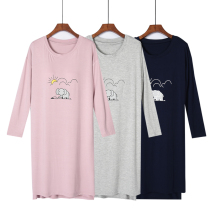 With chest pad pajamas womens autumn and winter long loose long sleeved nightgown size pajamas free bra cup one home wear