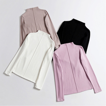 Womens autumn winter plus velvet thick long sleeve T-shirt semi-high collar base shirt slim autumn clothes thermal underwear interior top