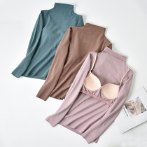 With chest pad thermal underwear women Autumn Winter plus velvet thick autumn clothes half high collar long sleeve T-shirt de Velvet self-heating top
