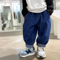 Boy Chun-style jeans boy 2022 new Korean version 100 hitch long pants male baby spring casual loose pants