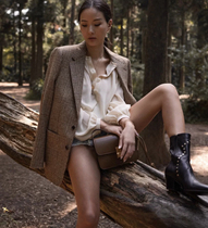 2020 Autumn Winter Queen Aromatic Brown Wool Woven Tweed Splice blazer