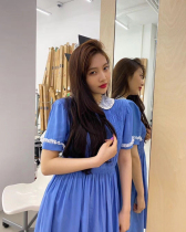 Spot Miss Summer crisp blue white dress petal diamond buckle lace dress