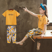 Girl Summer Dress 2020 New Trendy Suit Girl Short Sleeve Children Foreign Air Fashion Seven Pants Two Sets Tide Clothes