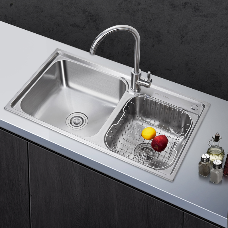 arrow箭牌 304不锈钢水槽双槽套餐厨房洗菜盆加厚洗碗池台上下盆
