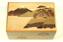 Japans Hakone famous production to send Wood fine work secret box box box 6 inch 4 back to the Lake wood chip mosaic process