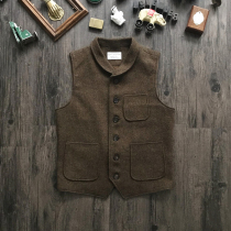 NVGS MFG Tweed Brown Tweed Green fruit collar Wool Waistcoat IVY American Vintage Gentleman Casual