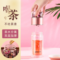 Double glazed cup female portable cute girl drink water cup home tea water separation tea cup men filter water glass