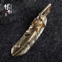 Takahashi goros style 18K Golden Claw feather retro mens female ins Yu Wenle with silver jewelry