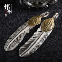 Takahashi goros gold feather necklace pendant Mens Women 925 sterling silver retro couple Yu Wenle